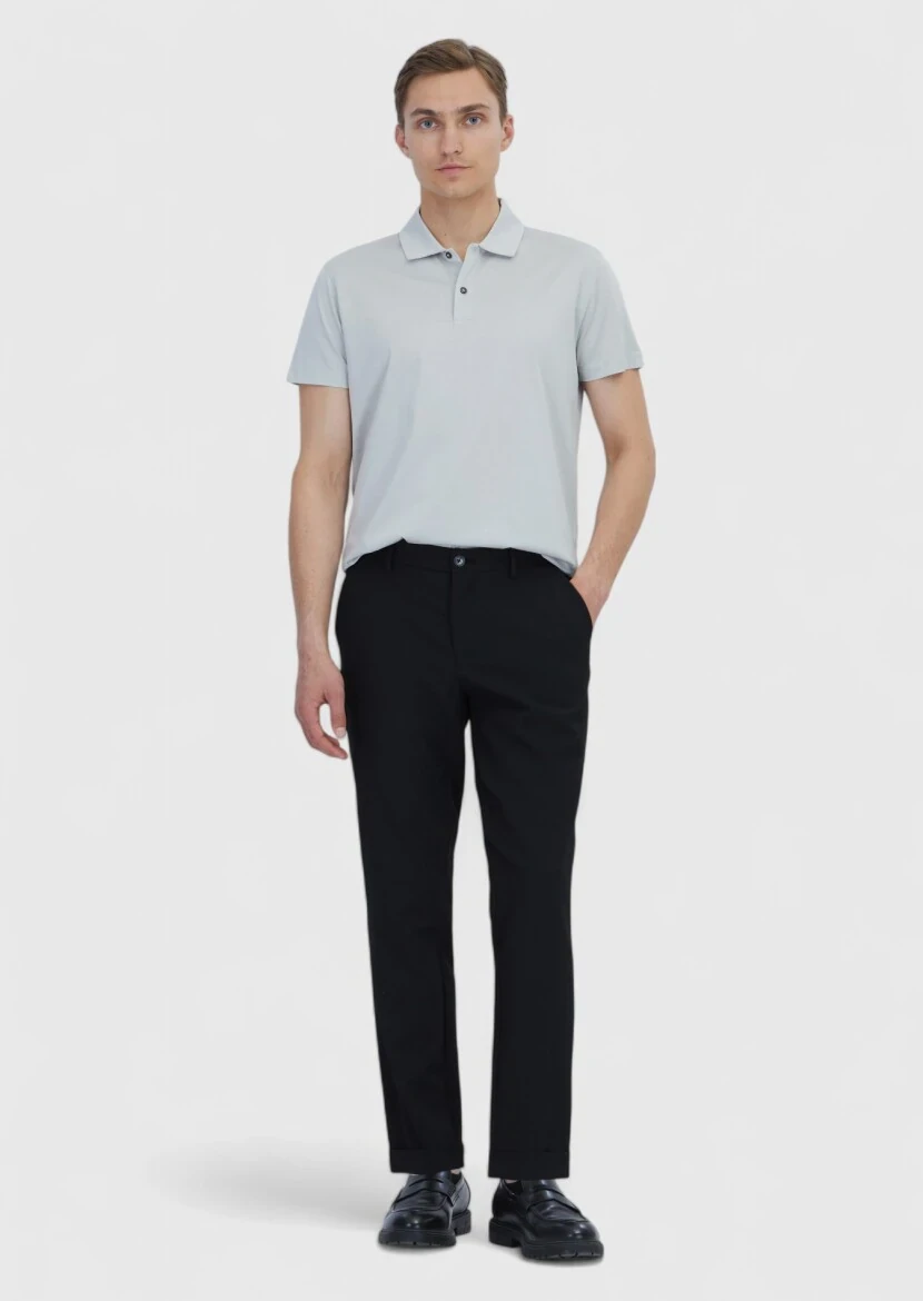 Light Grey Plain Polo Neck 100% Cotton T-Shirt - RAMSEY