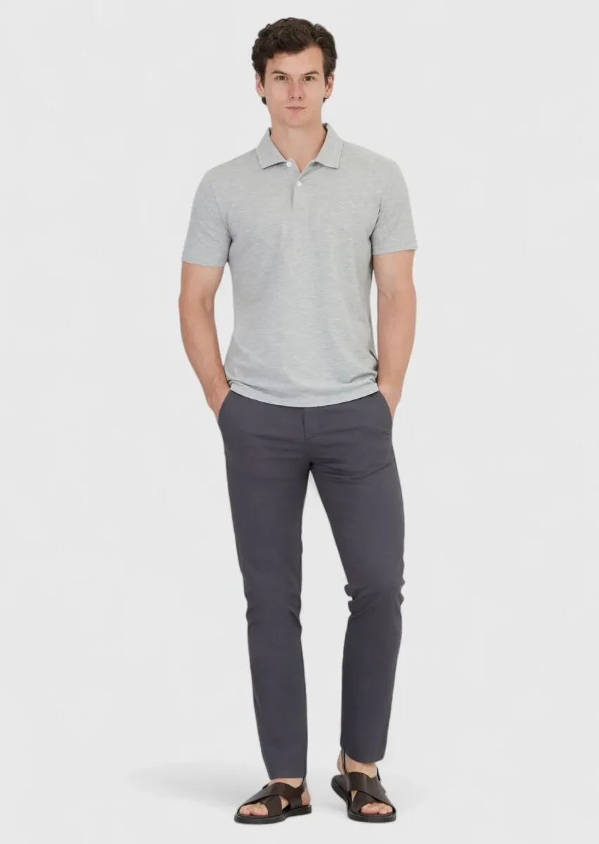 Light Grey Plain Polo Neck 100% Cotton T-Shirt - 2