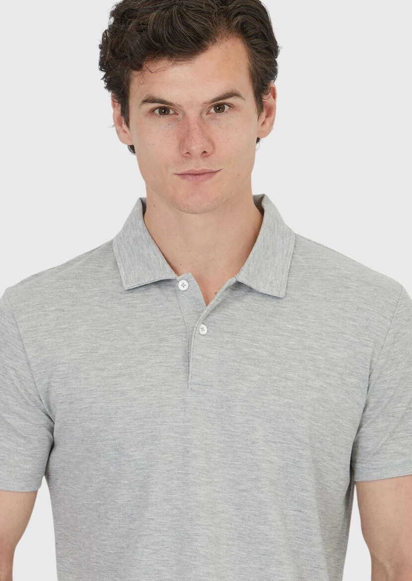 Light Grey Plain Polo Neck 100% Cotton T-Shirt - 3