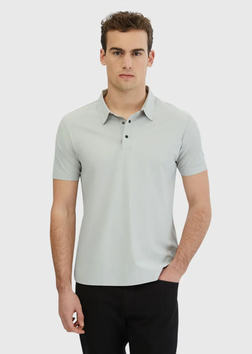 Light Grey Plain Polo Neck T-Shirt - 1
