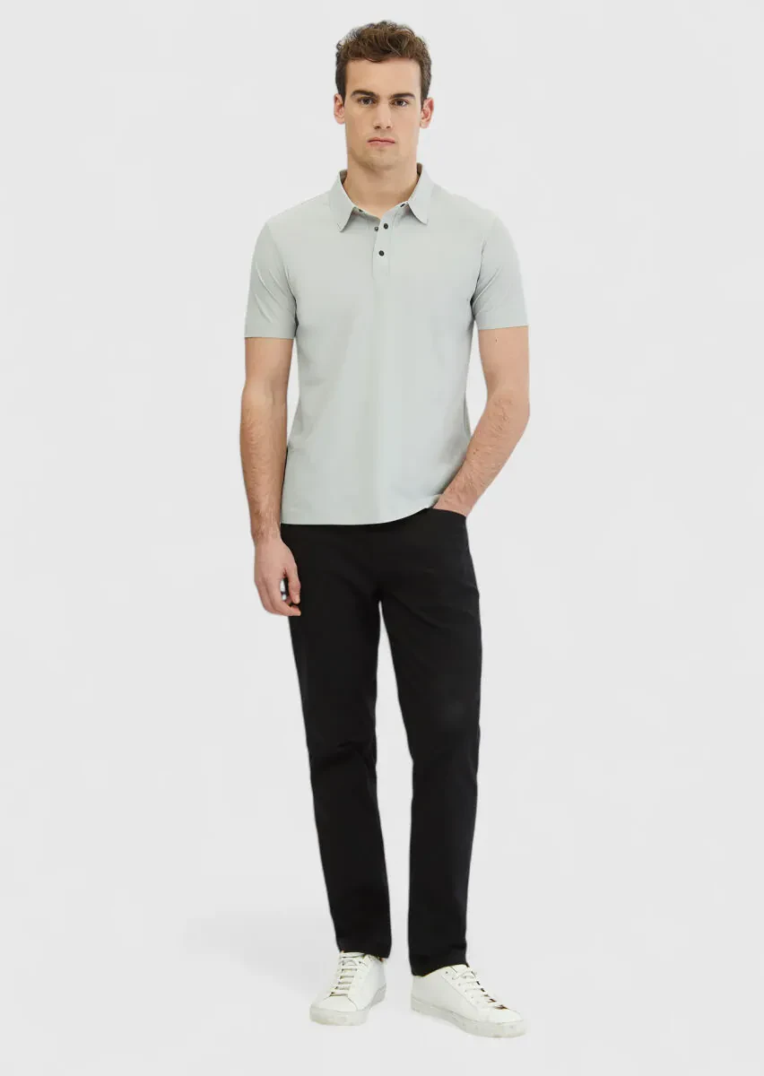 Light Grey Plain Polo Neck T-Shirt - 2