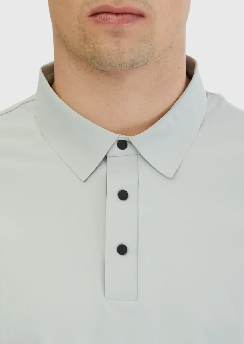 Light Grey Plain Polo Neck T-Shirt - 4