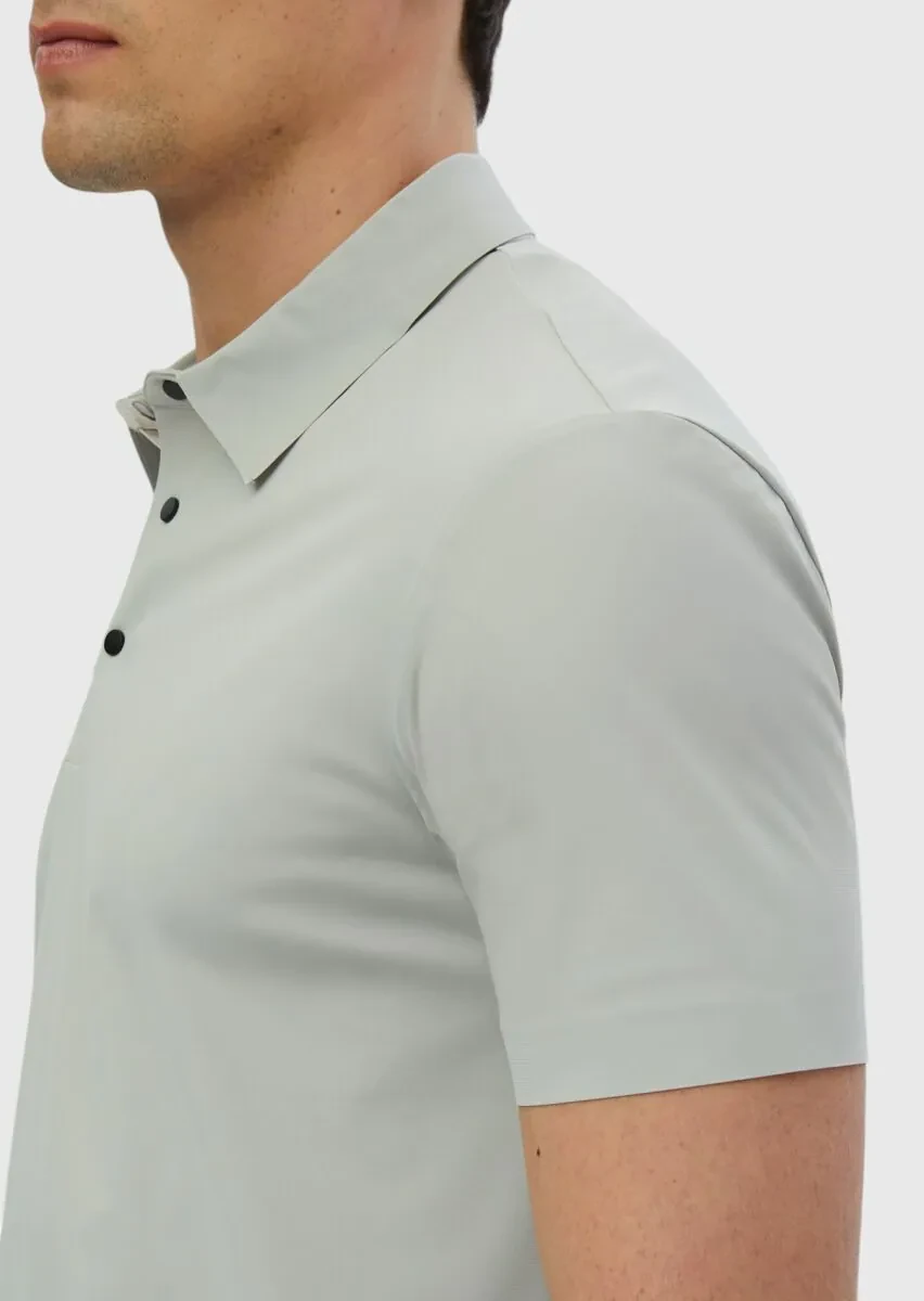 Light Grey Plain Polo Neck T-Shirt - 5