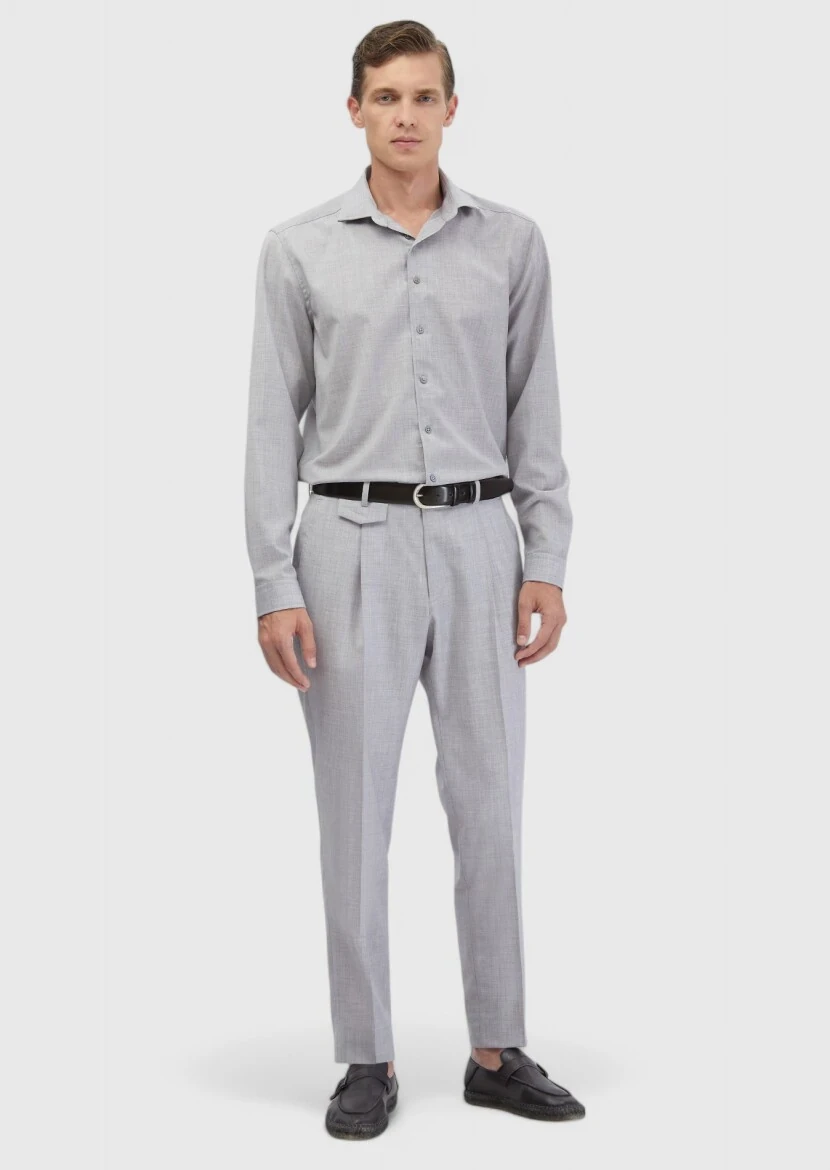 Light Grey Plain Regular Fit Weaving Classical 100% Wool Shirt - RAMSEY