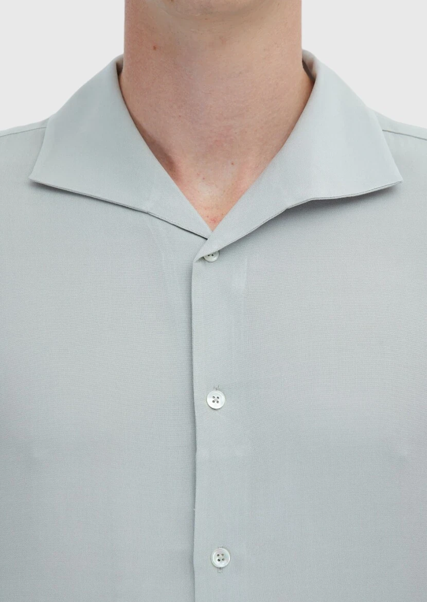 Light Grey Plain Regular Fit Weaving Classical Shirt - 5