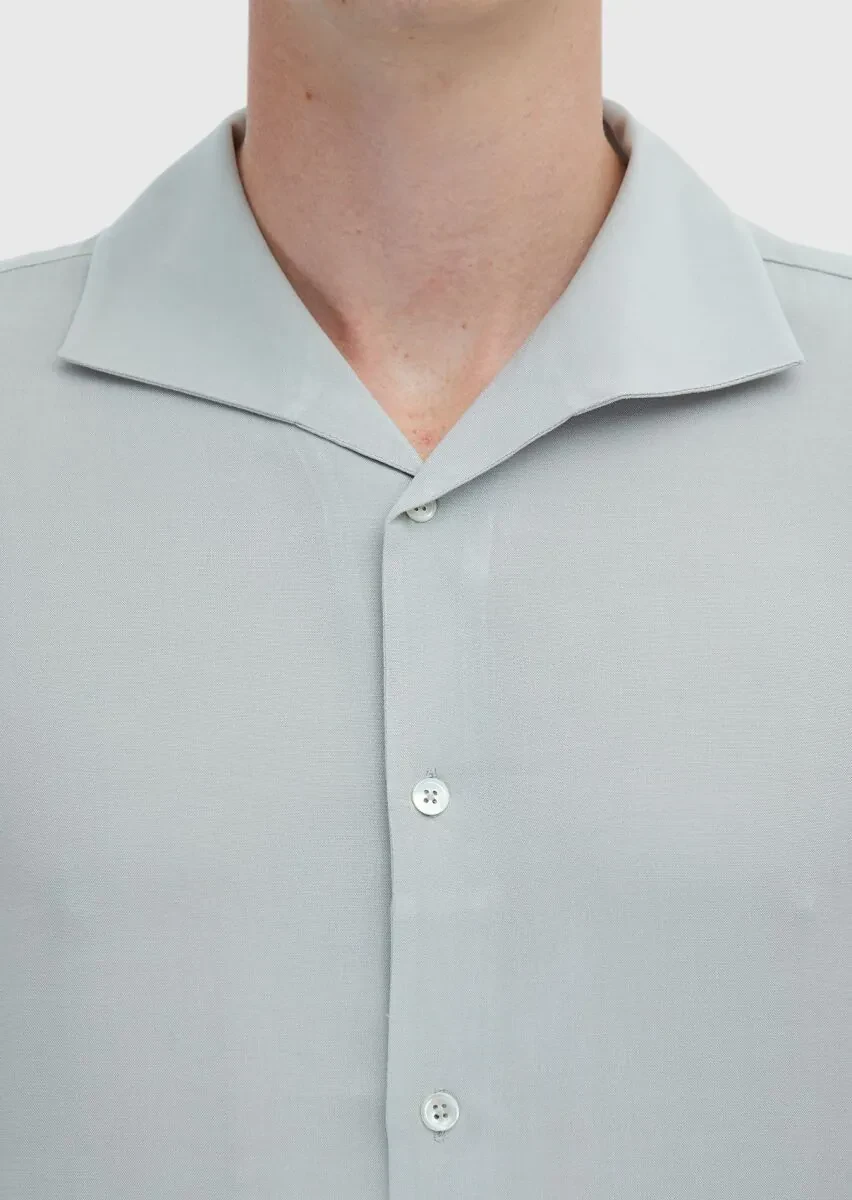 Light Grey Plain Regular Fit Weaving Classical Shirt - 5