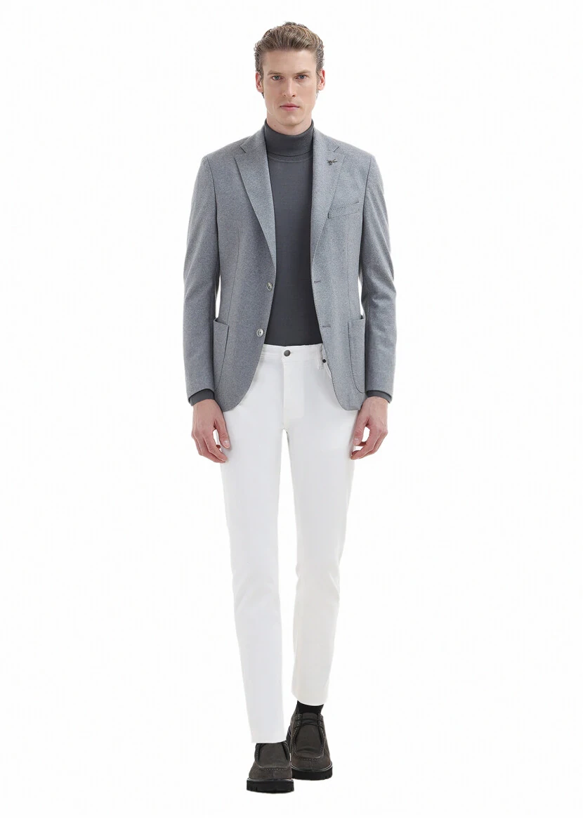 Light Grey Plain Shirt Shoulder Slim Fit 100% Wool Jacket - 2