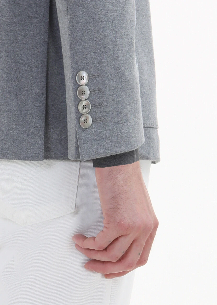 Light Grey Plain Shirt Shoulder Slim Fit 100% Wool Jacket - 5