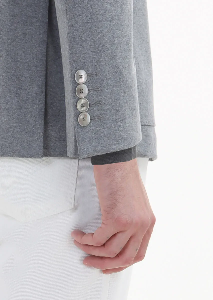 Light Grey Plain Shirt Shoulder Slim Fit 100% Wool Jacket - 5