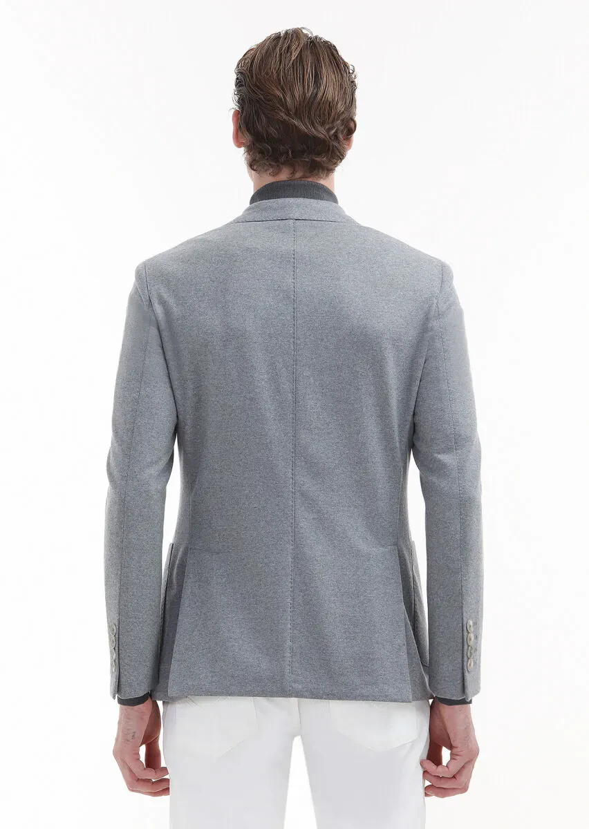 Light Grey Plain Shirt Shoulder Slim Fit 100% Wool Jacket - 6