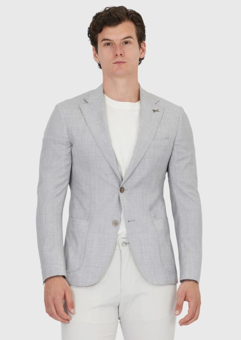 Light Grey Plain Zeroweight Slim Fit 100% Wool Jacket - RAMSEY