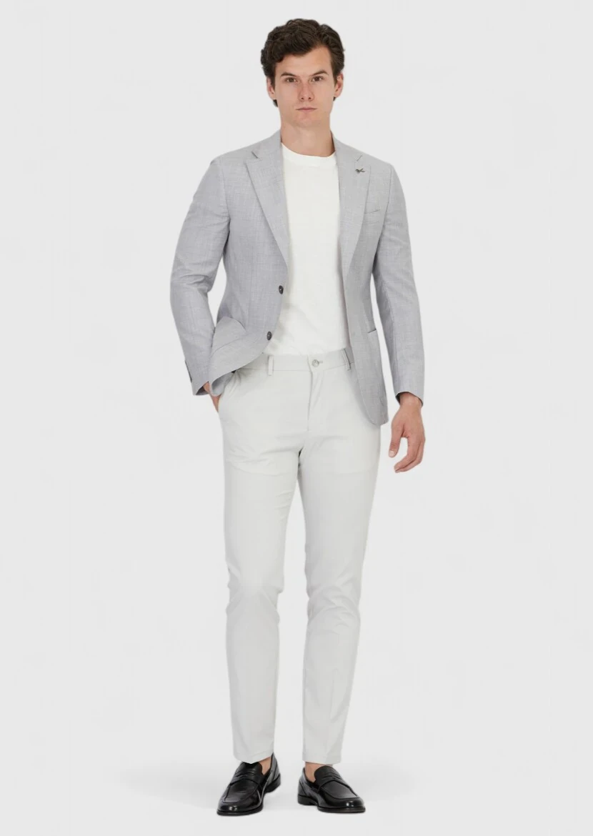 Light Grey Plain Zeroweight Slim Fit 100% Wool Jacket - RAMSEY
