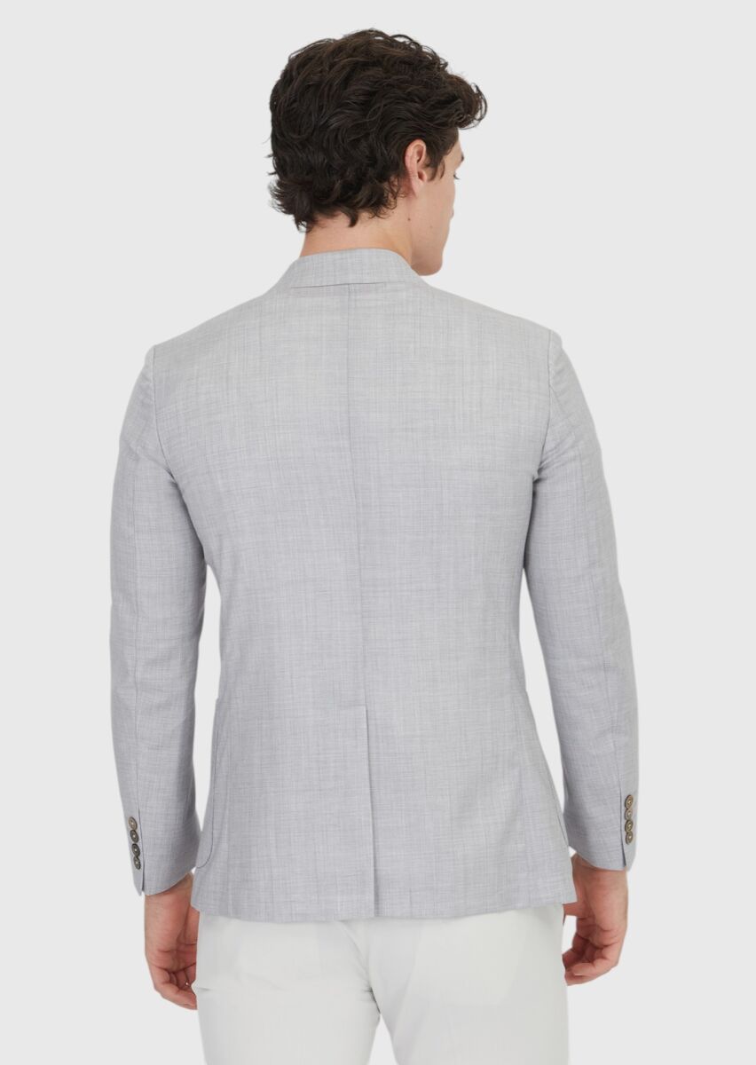 Light Grey Plain Zeroweight Slim Fit 100% Wool Jacket - 6