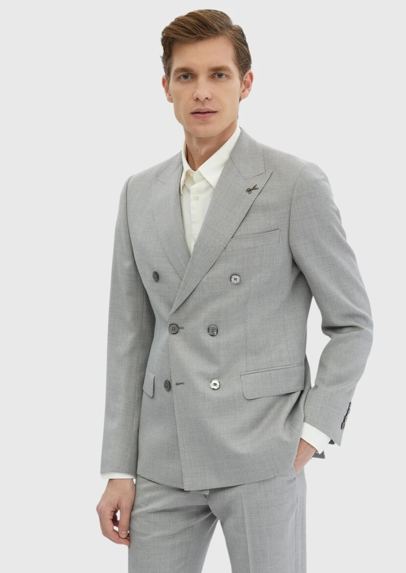 Light Grey Plain Zeroweight Slim Fit 100% Wool Suit - RAMSEY
