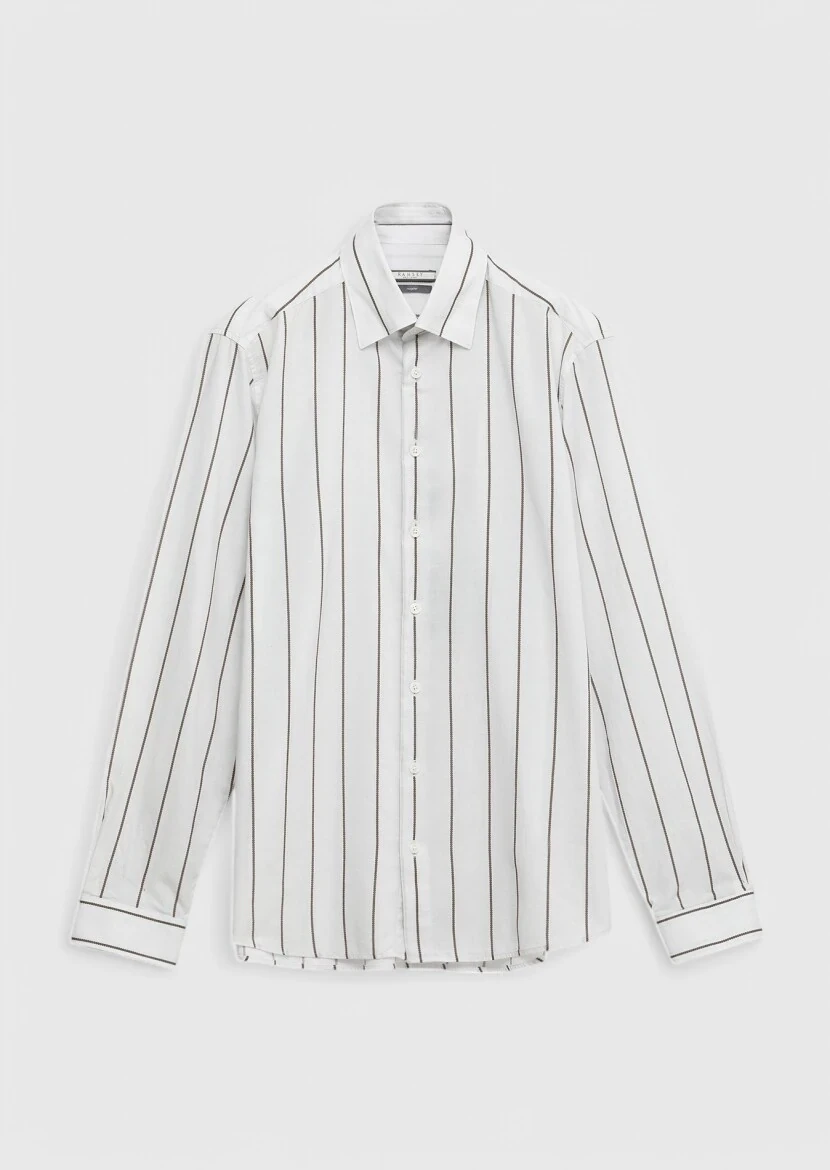 Light Grey Printed Casual Fit Weaving Casual 100% Cotton Shirt - 6