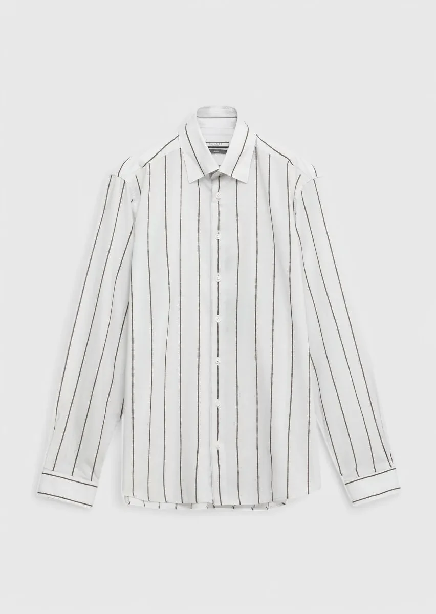 Light Grey Printed Casual Fit Weaving Casual 100% Cotton Shirt - 6