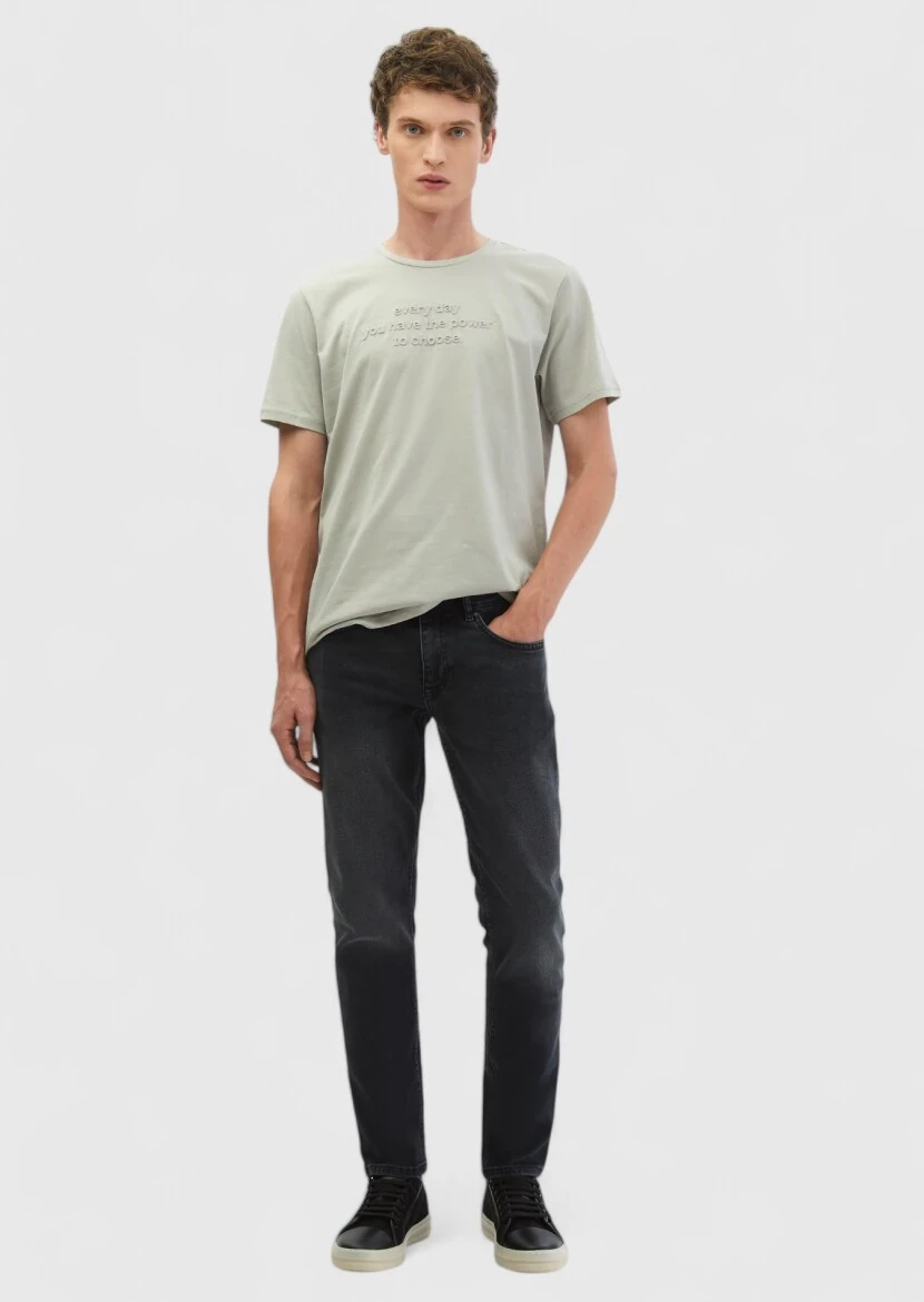 Light Grey Printed Crew Neck 100% Cotton T-Shirt - RAMSEY