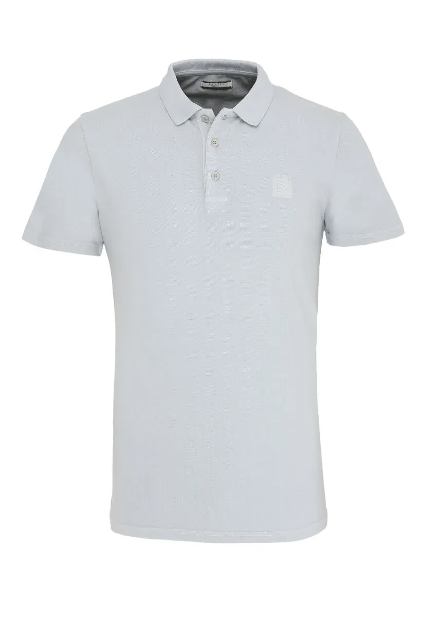 Light Grey Printed Polo Neck 100% Cotton T-Shirt - 1