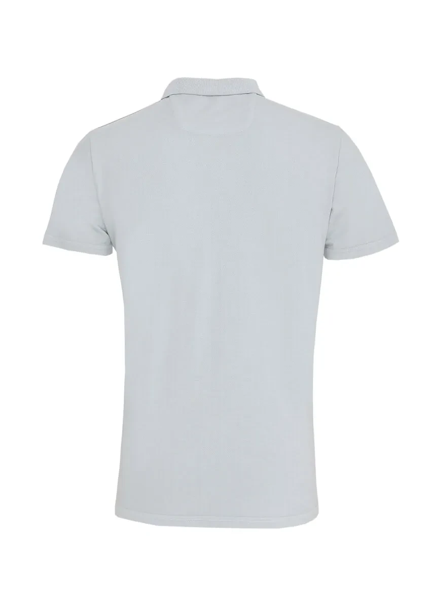 Light Grey Printed Polo Neck 100% Cotton T-Shirt - 3