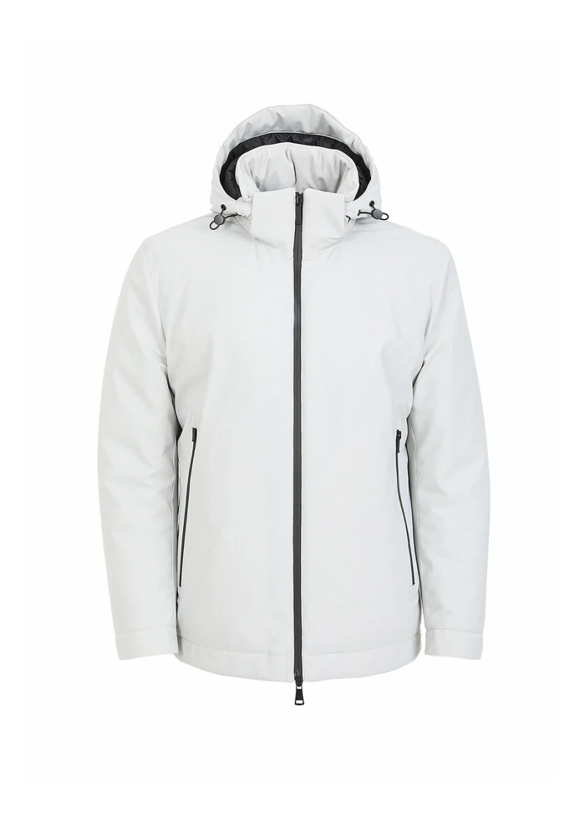 Light Grey Regular Fit Casual Weaving Removable Hood Coat - 6