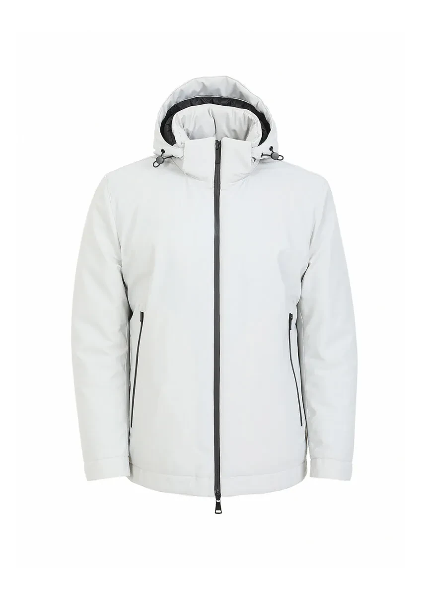 Light Grey Regular Fit Casual Weaving Removable Hood Coat - 6