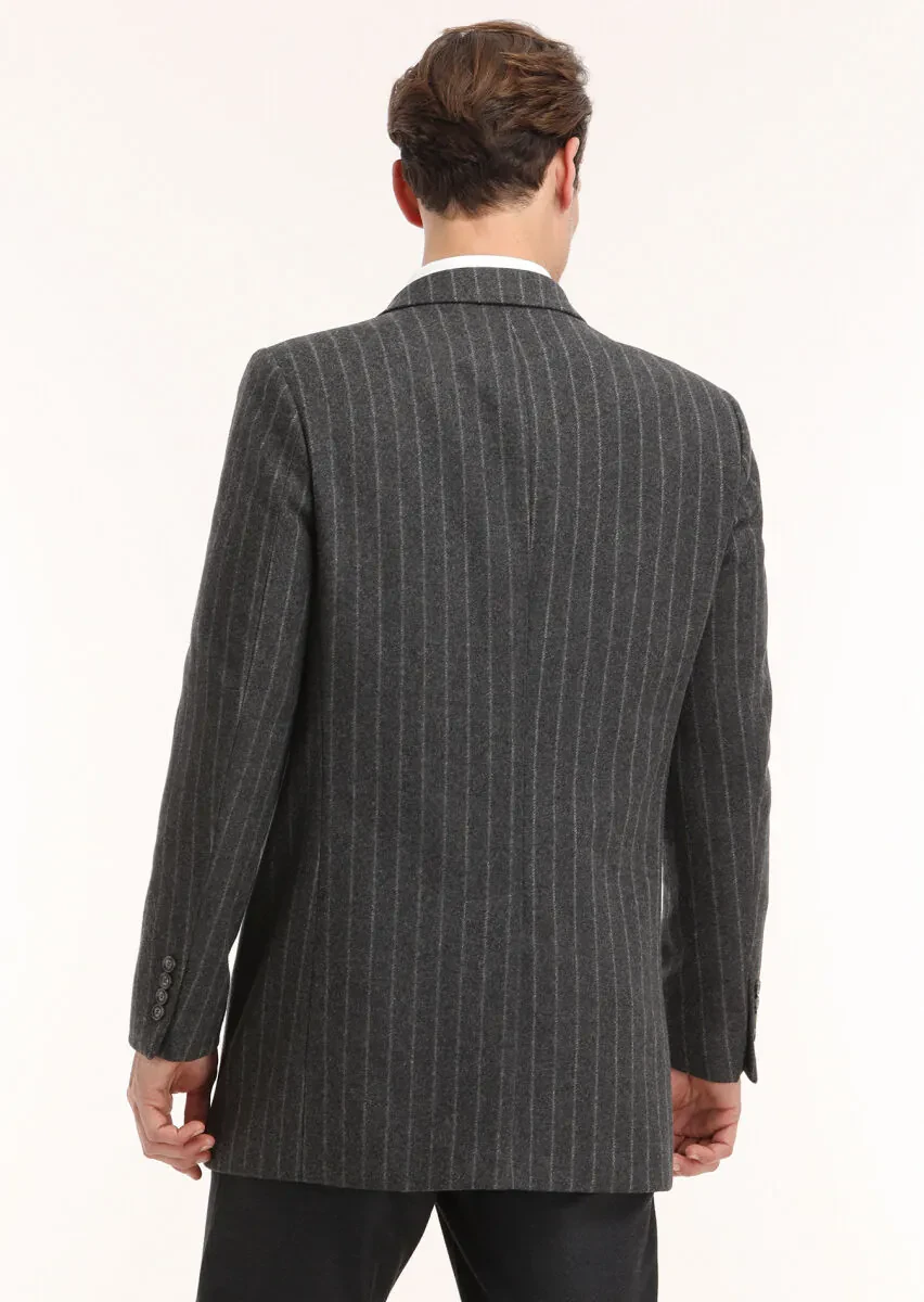 Light Grey Regular Fit Double Breasted Collar Casual Weaving Coat - 4