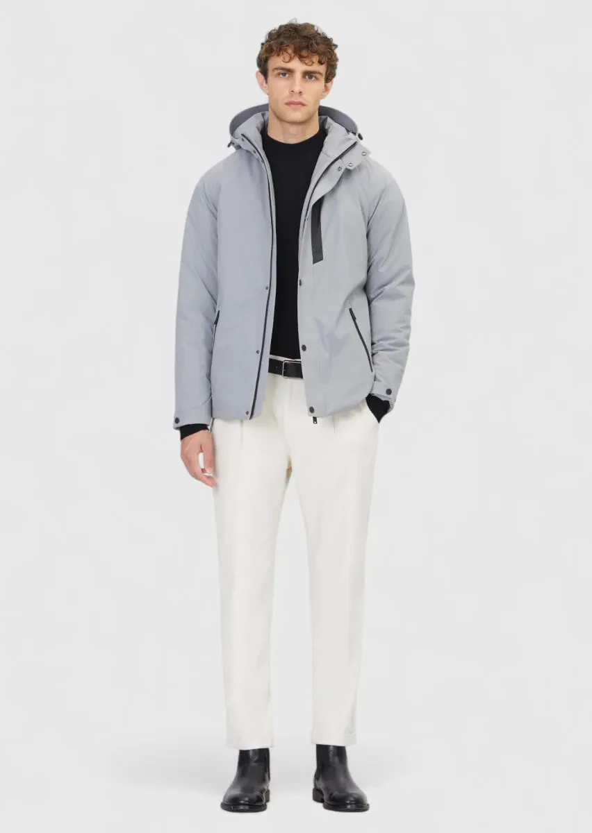 Light Grey Regular Fit Hooded Casual Weaving Coat - 2