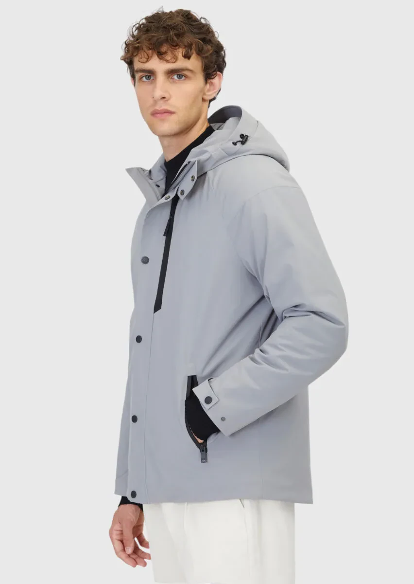 Light Grey Regular Fit Hooded Casual Weaving Coat - 3