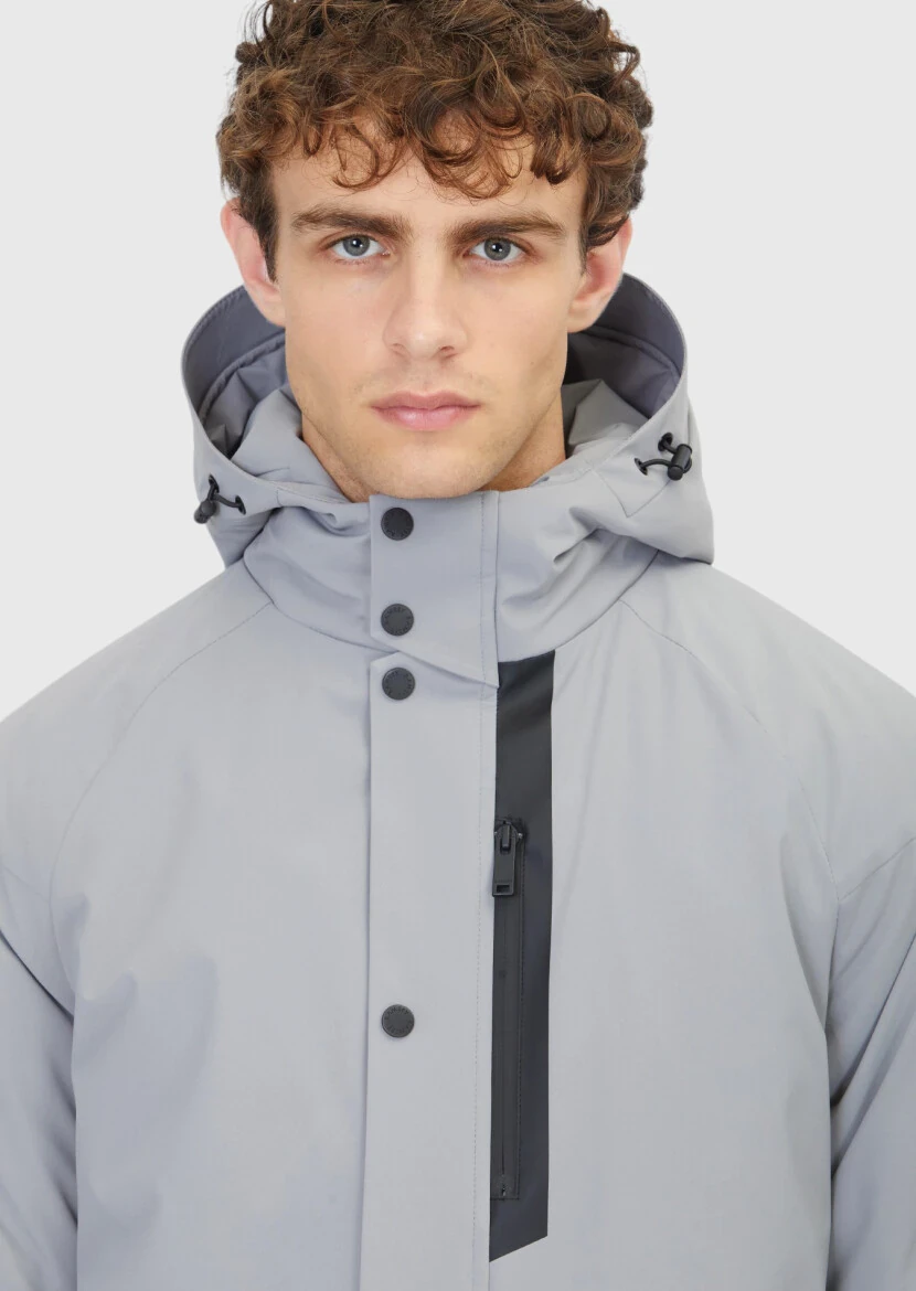 Light Grey Regular Fit Hooded Casual Weaving Coat - 4