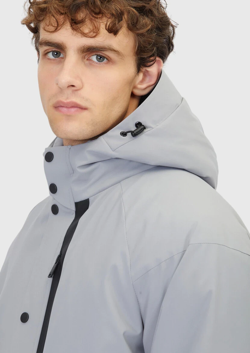 Light Grey Regular Fit Hooded Casual Weaving Coat - 5