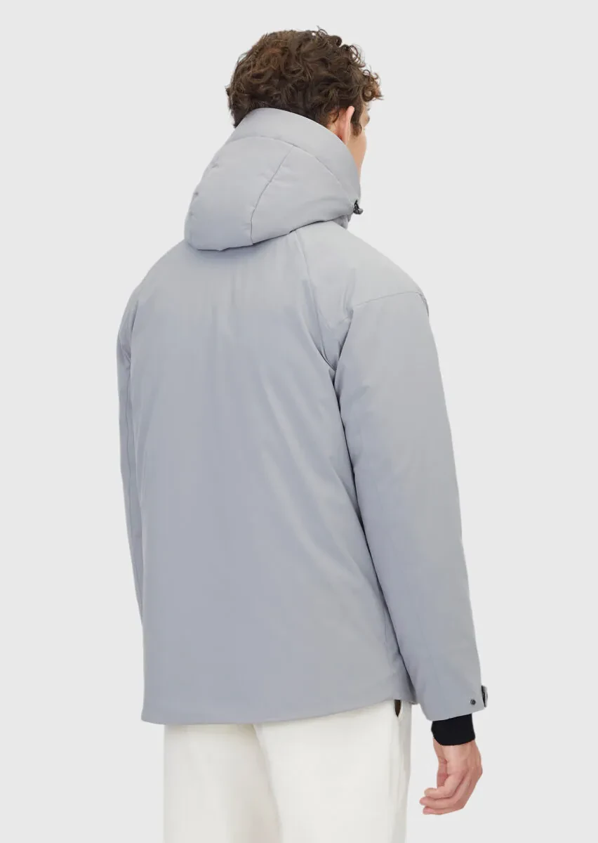 Light Grey Regular Fit Hooded Casual Weaving Coat - 6