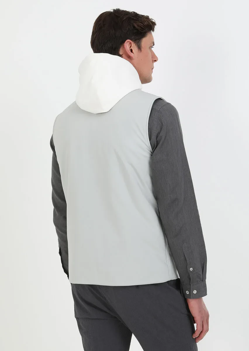 Light Grey Regular Fit Hooded Casual Weaving Puffer Vest - 6