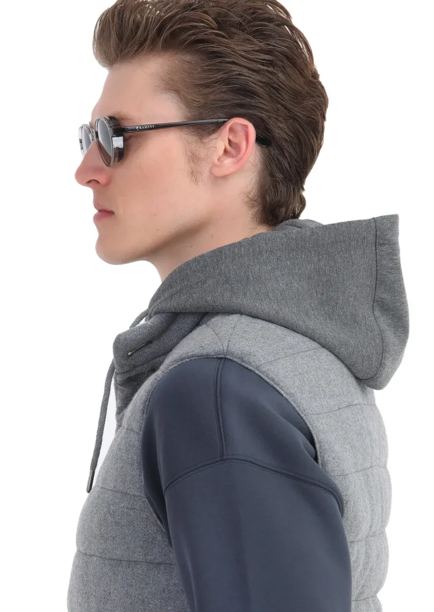 Light Grey Regular Fit Hooded Casual Weaving Puffer Vest - 7