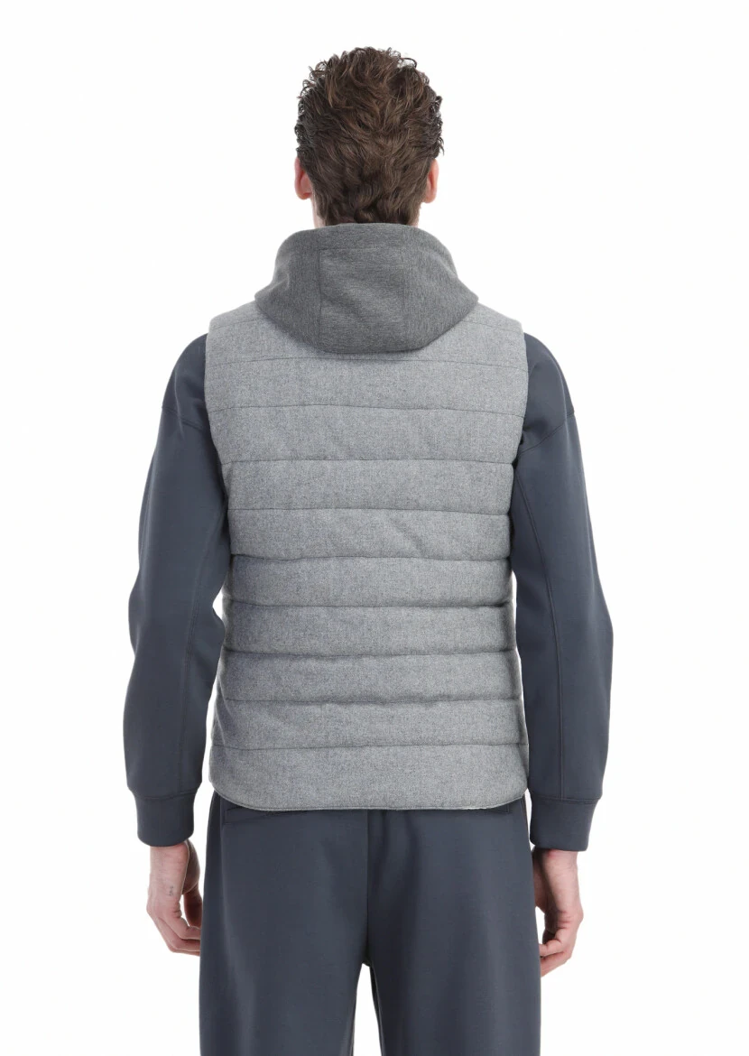 Light Grey Regular Fit Hooded Casual Weaving Puffer Vest - 8