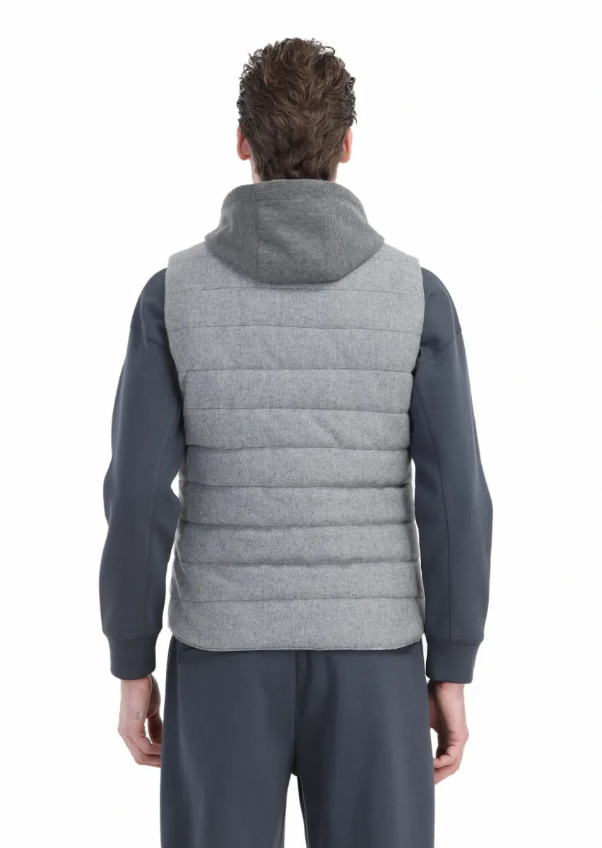 Light Grey Regular Fit Hooded Casual Weaving Puffer Vest - 8