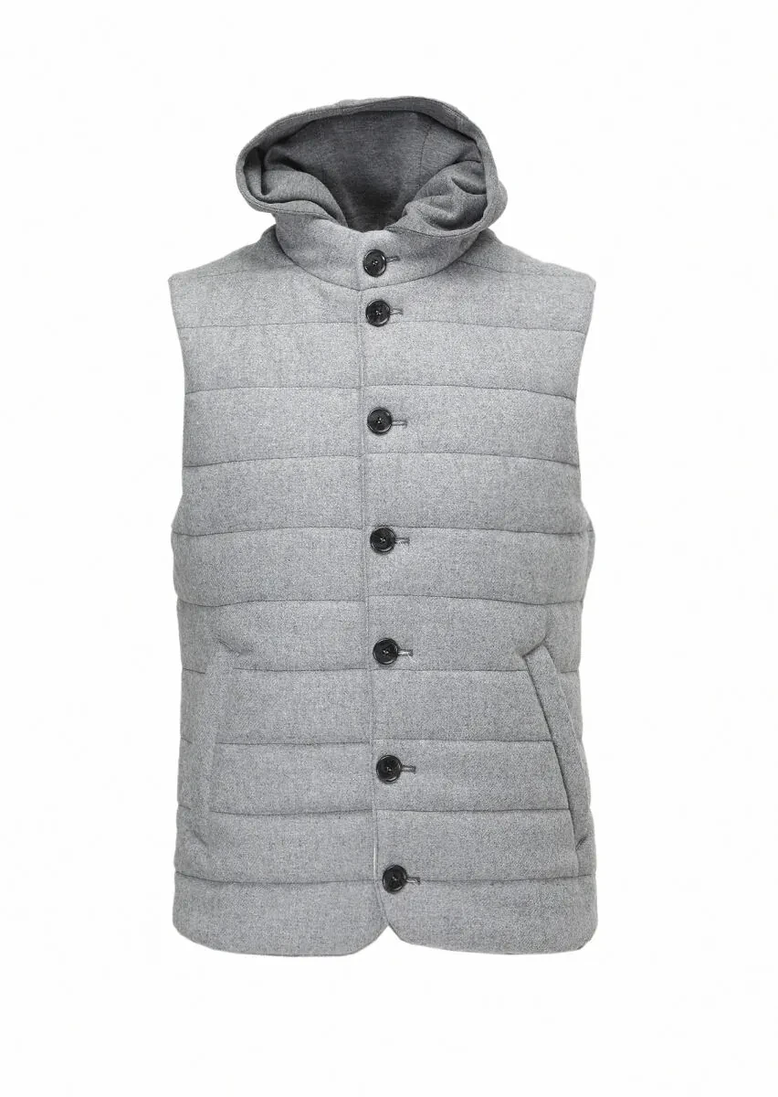 Light Grey Regular Fit Hooded Casual Weaving Puffer Vest - 9