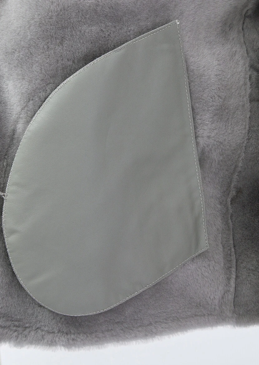 Light Grey Regular Fit Turtleneck Casual Fur Leather Coat - 7