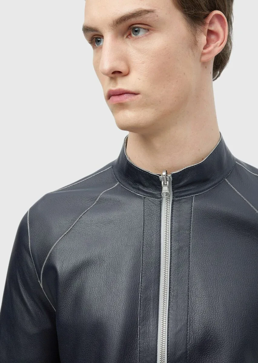 Light Grey Regular Fit Turtleneck Casual Suede Double-Sided Leather Coat - 12