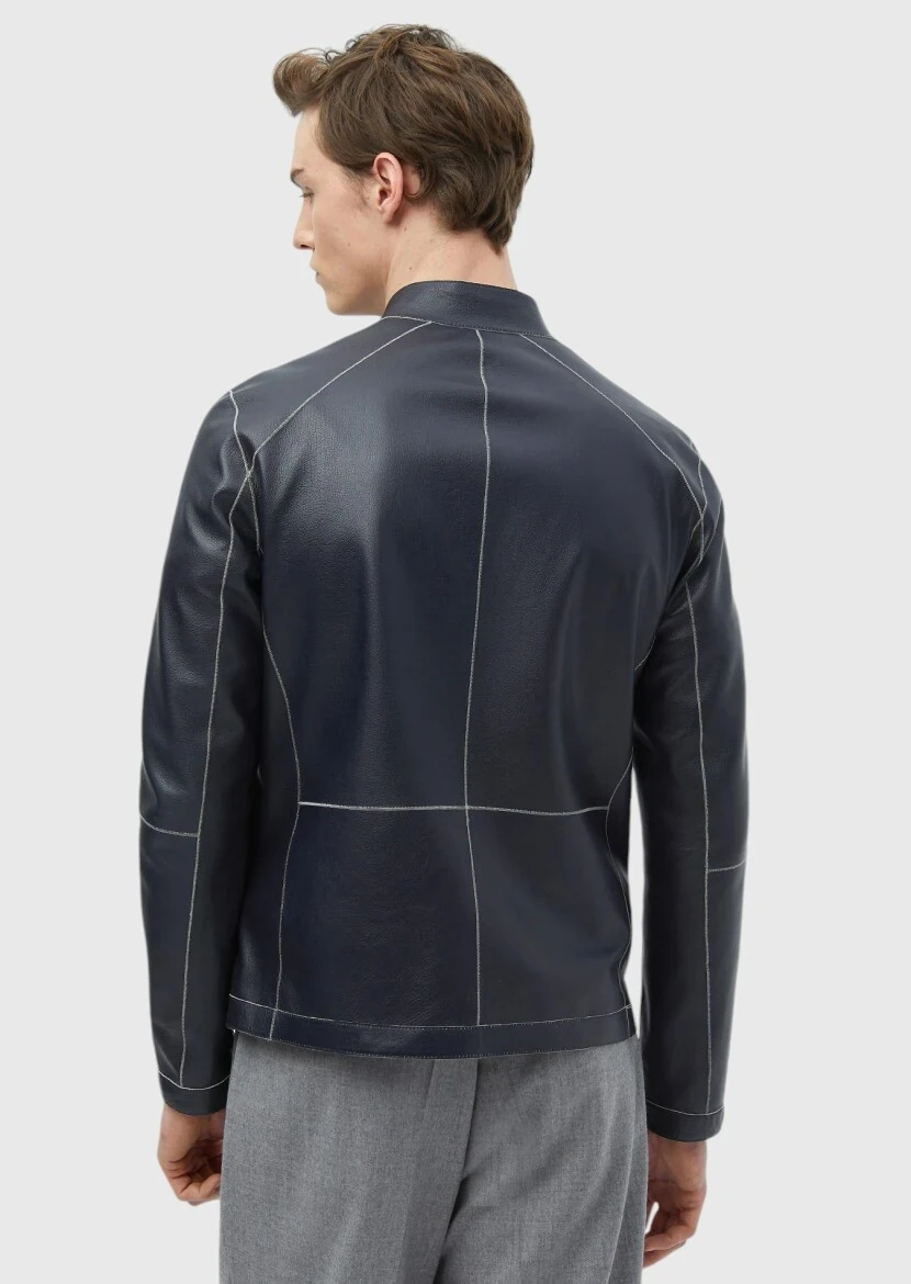 Light Grey Regular Fit Turtleneck Casual Suede Double-Sided Leather Coat - 14