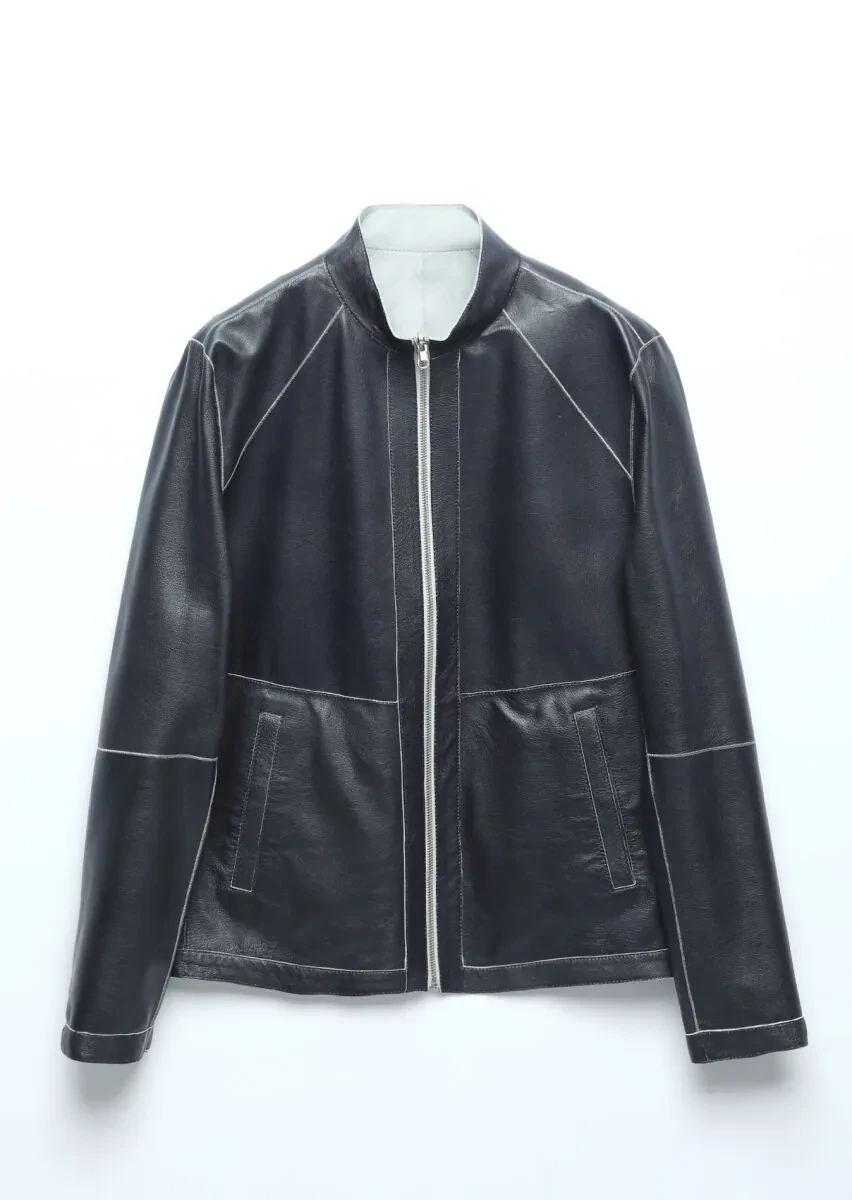 Light Grey Regular Fit Turtleneck Casual Suede Double-Sided Leather Coat - 16