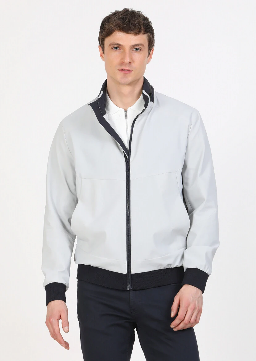 Light Grey Regular Fit Turtleneck Casual Weaving Coat - 1