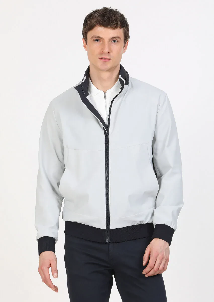 Light Grey Regular Fit Turtleneck Casual Weaving Coat - 1