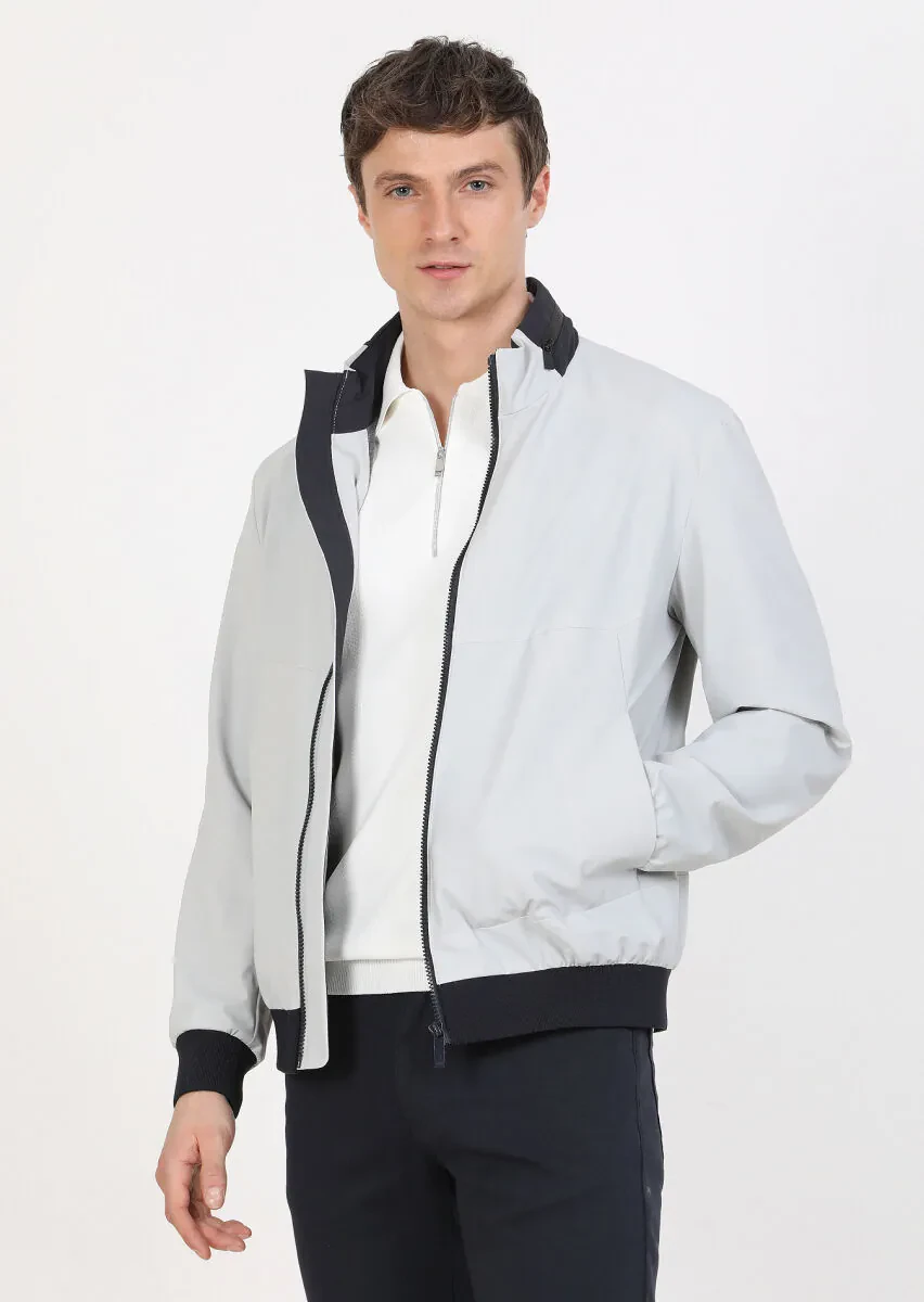 Light Grey Regular Fit Turtleneck Casual Weaving Coat - 2