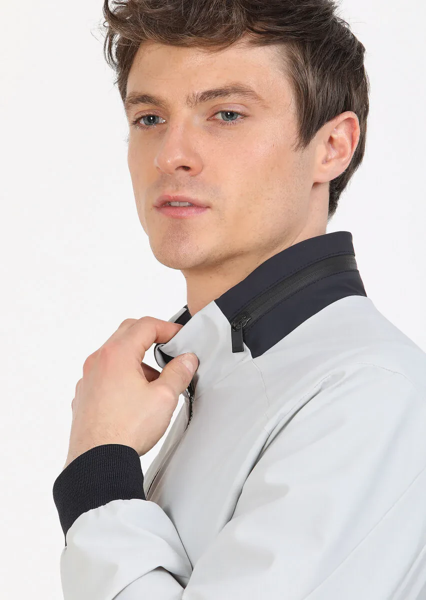 Light Grey Regular Fit Turtleneck Casual Weaving Coat - 4