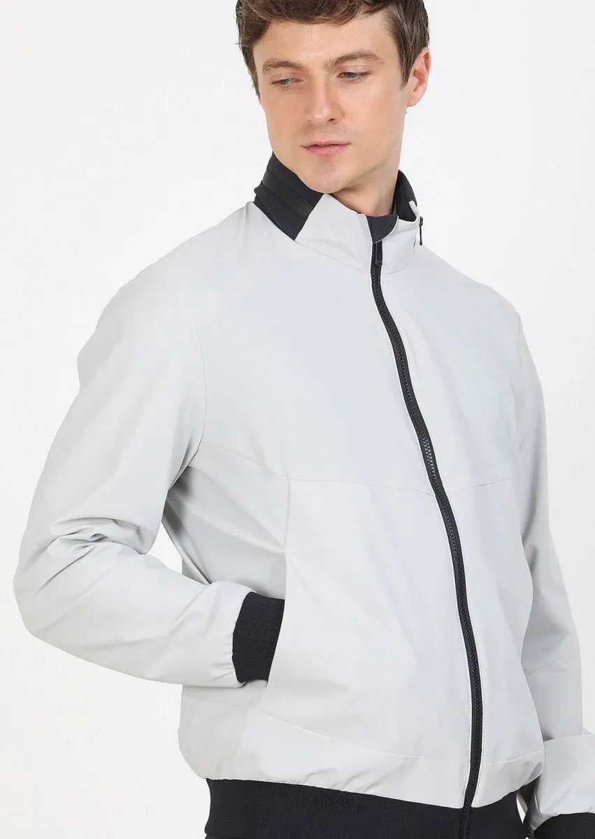 Light Grey Regular Fit Turtleneck Casual Weaving Coat - 6