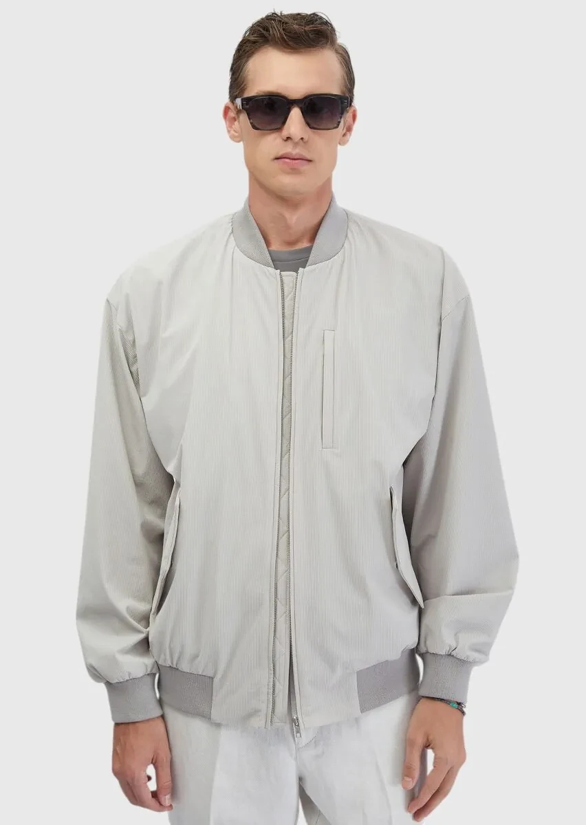 Light Grey Regular Fit Turtleneck Casual Weaving Coat - 3