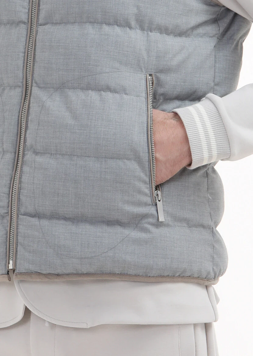 Light Grey Regular Fit Turtleneck Casual Weaving Puffer Vest - 4