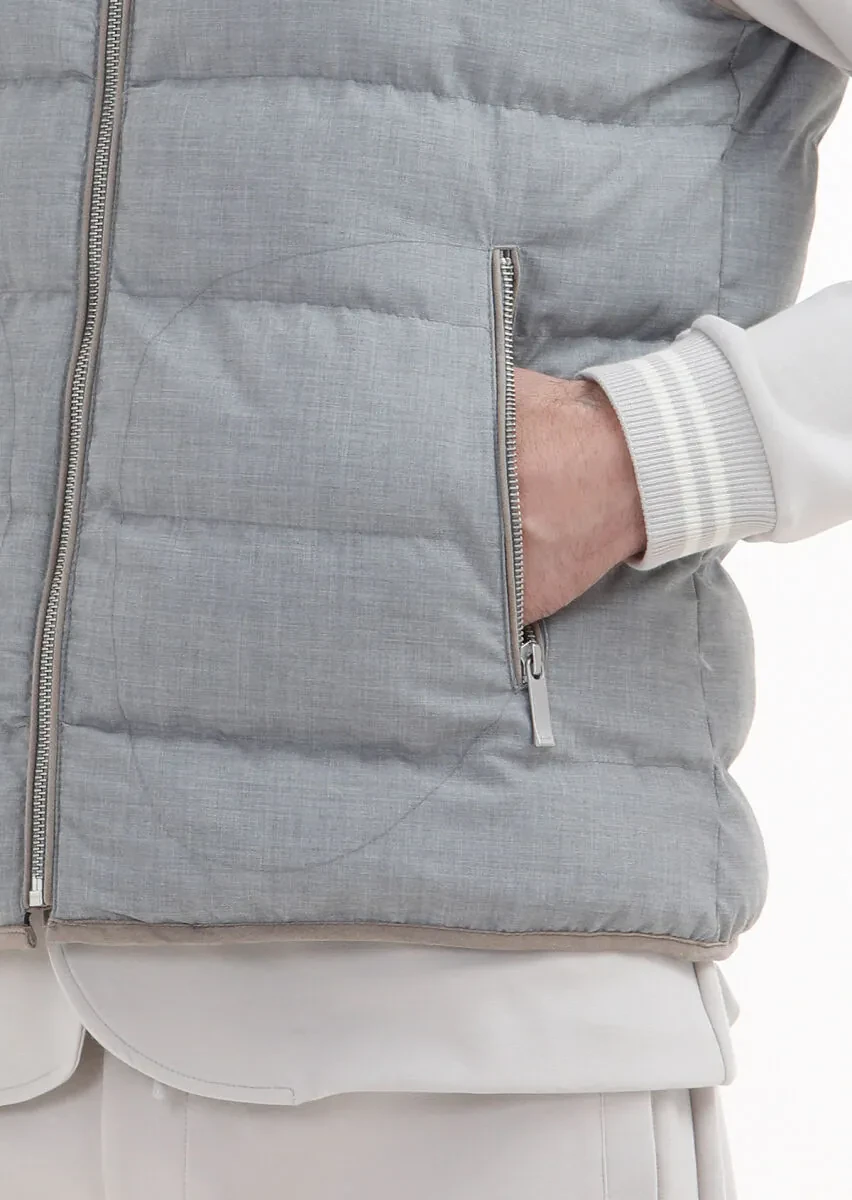 Light Grey Regular Fit Turtleneck Casual Weaving Puffer Vest - 4