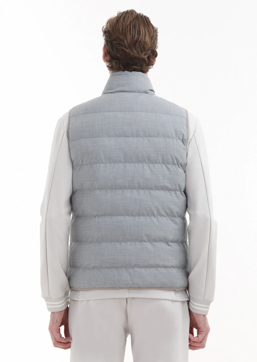 Light Grey Regular Fit Turtleneck Casual Weaving Puffer Vest - 5