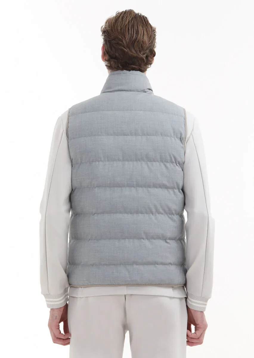 Light Grey Regular Fit Turtleneck Casual Weaving Puffer Vest - 5